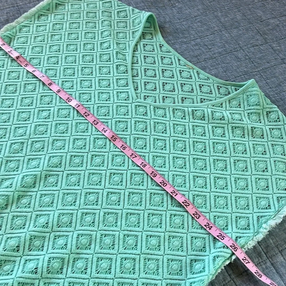 Fringed Crochet Swim Beach Cover Tunic Pastel Mint Green | XL